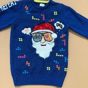 F&F Boys Christmas Sweater‎ Level Up Santa Gaming Gamer Video Games Blue 5-6Y